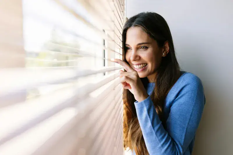 Real wood blinds in sunny room